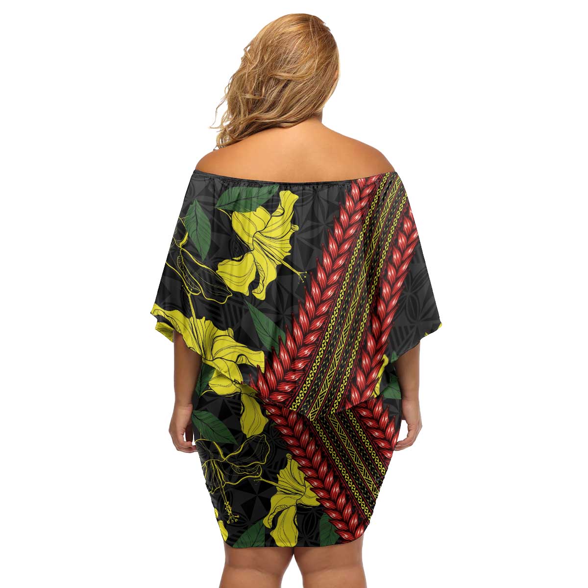Samoan Culture Family Matching Off Shoulder Short Dress and Hawaiian Shirt Hibiscus and Ula Fala with Tapa Pattern Black Color LT03 - Polynesian Pride