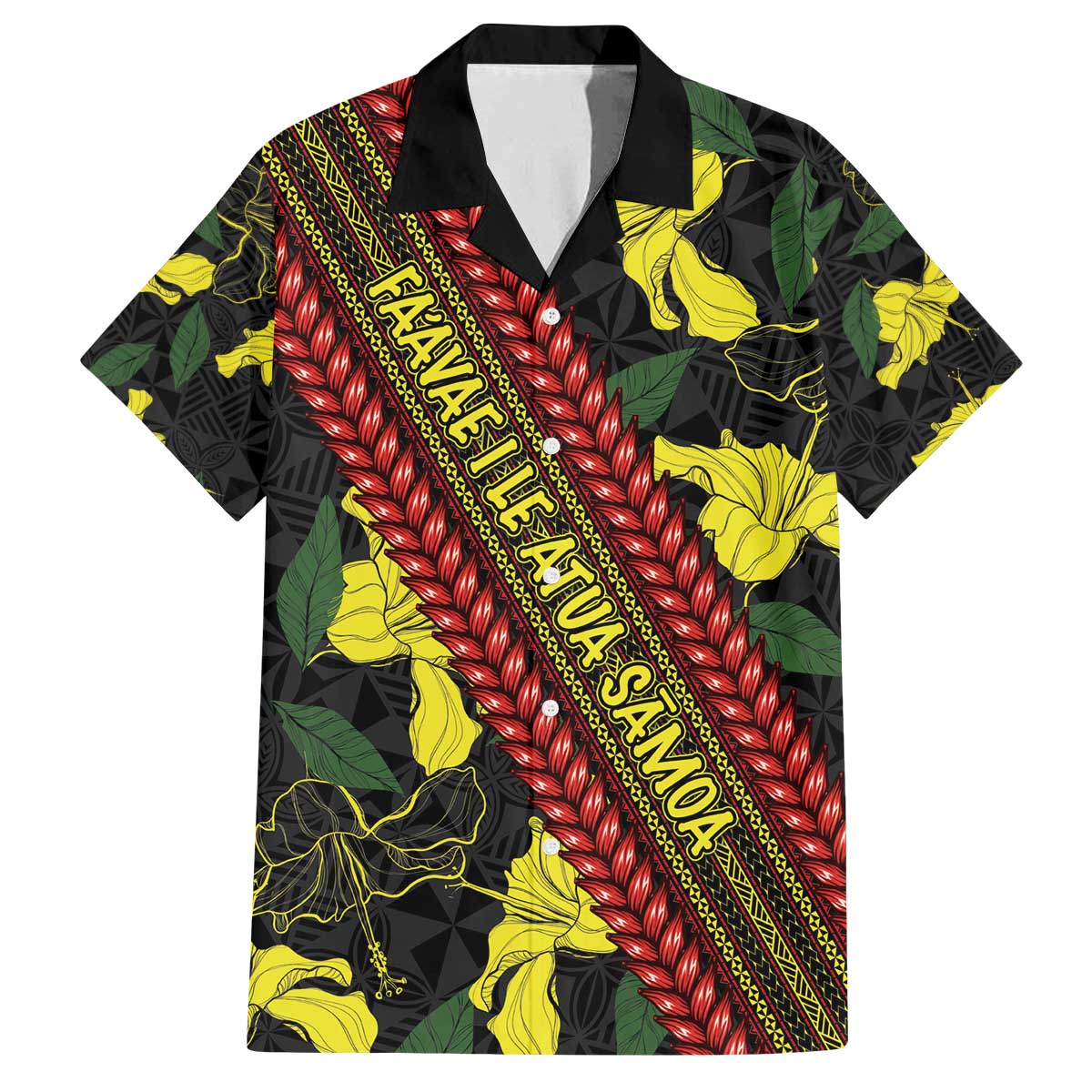 Samoan Culture Family Matching Puletasi and Hawaiian Shirt Hibiscus and Ula Fala with Tapa Pattern Black Color LT03 Dad's Shirt - Short Sleeve Black - Polynesian Pride