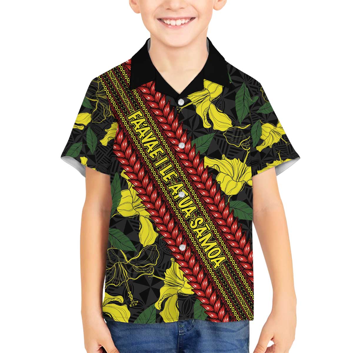 Samoan Culture Family Matching Puletasi and Hawaiian Shirt Hibiscus and Ula Fala with Tapa Pattern Black Color LT03 Son's Shirt Black - Polynesian Pride