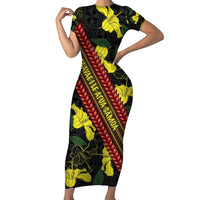 Samoan Culture Family Matching Short Sleeve Bodycon Dress and Hawaiian Shirt Hibiscus and Ula Fala with Tapa Pattern Black Color LT03 Mom's Dress Black - Polynesian Pride