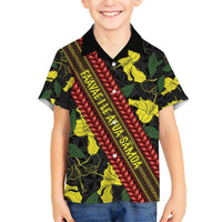 Samoan Culture Family Matching Short Sleeve Bodycon Dress and Hawaiian Shirt Hibiscus and Ula Fala with Tapa Pattern Black Color LT03 Son's Shirt Black - Polynesian Pride