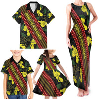 Samoan Culture Family Matching Tank Maxi Dress and Hawaiian Shirt Hibiscus and Ula Fala with Tapa Pattern Black Color LT03 - Polynesian Pride