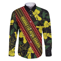 Samoan Culture Family Matching Tank Maxi Dress and Hawaiian Shirt Hibiscus and Ula Fala with Tapa Pattern Black Color LT03 Dad's Shirt - Long Sleeve Black - Polynesian Pride