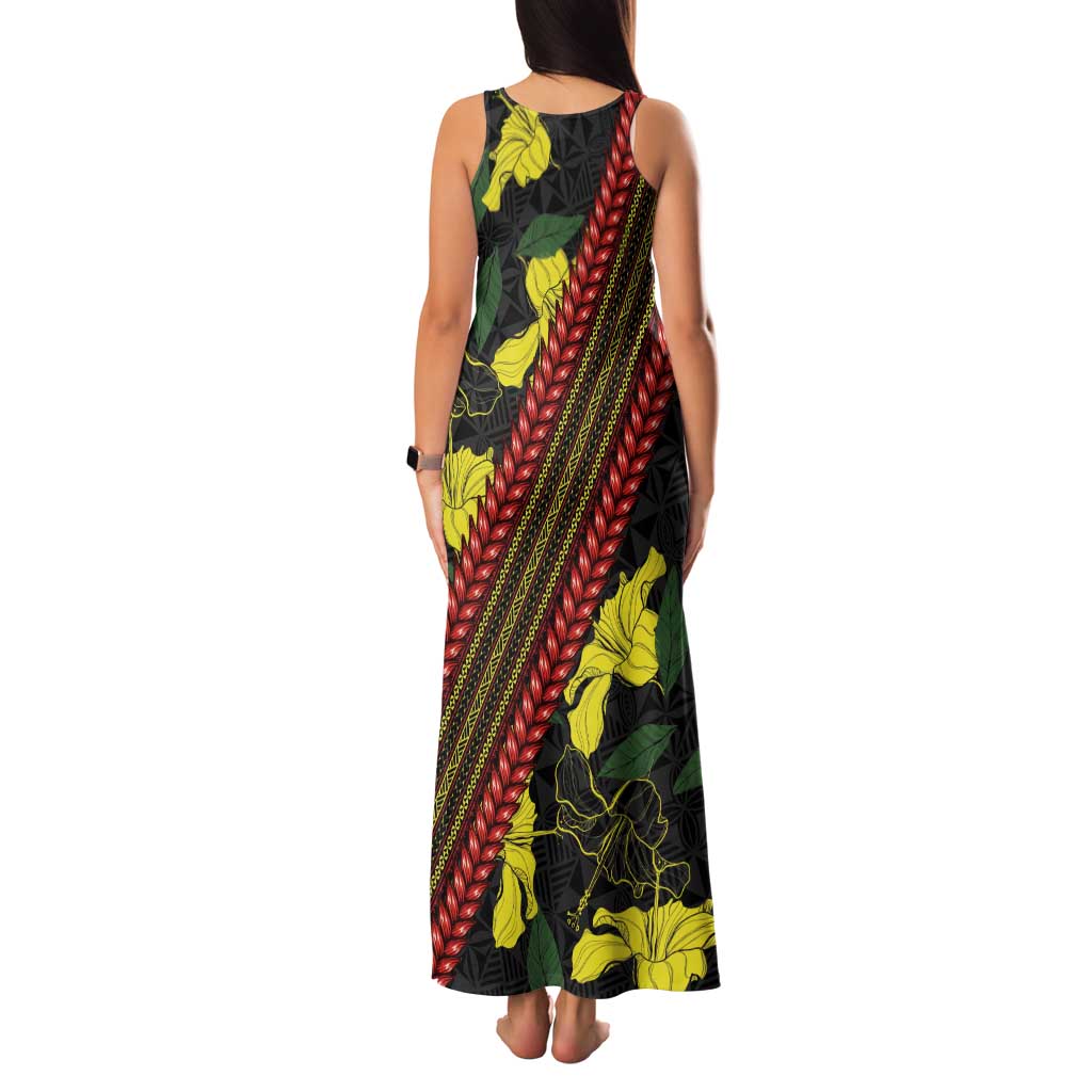 Samoan Culture Family Matching Tank Maxi Dress and Hawaiian Shirt Hibiscus and Ula Fala with Tapa Pattern Black Color LT03 - Polynesian Pride