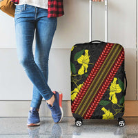 Samoan Culture Luggage Cover Hibiscus and Ula Fala with Tapa Pattern Black Color LT03 - Polynesian Pride