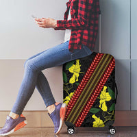 Samoan Culture Luggage Cover Hibiscus and Ula Fala with Tapa Pattern Black Color LT03 - Polynesian Pride
