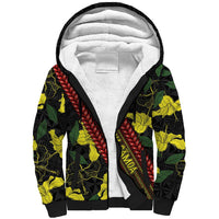 Samoan Culture Sherpa Hoodie Hibiscus and Ula Fala with Tapa Pattern Black Color LT03 Unisex Black - Polynesian Pride