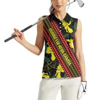 Samoan Culture Women Sleeveless Polo Shirt Hibiscus and Ula Fala with Tapa Pattern Black Color LT03 - Polynesian Pride