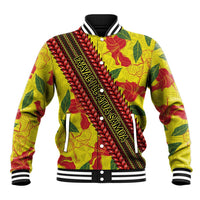 Samoan Culture Baseball Jacket Hibiscus and Ula Fala with Tapa Pattern YellowColor LT03 Unisex Yellow - Polynesian Pride