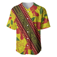 Samoan Culture Baseball Jersey Hibiscus and Ula Fala with Tapa Pattern YellowColor LT03 Yellow - Polynesian Pride