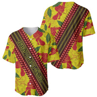 Samoan Culture Baseball Jersey Hibiscus and Ula Fala with Tapa Pattern YellowColor LT03 - Polynesian Pride