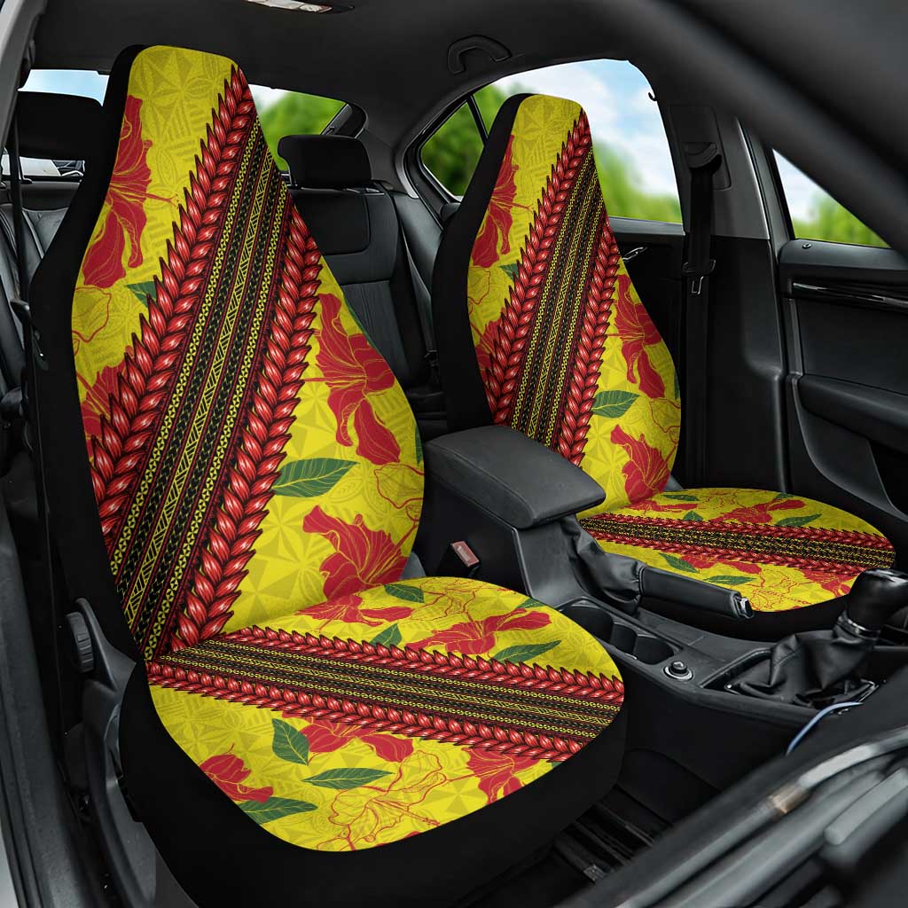 Samoan Culture Car Seat Cover Hibiscus and Ula Fala with Tapa Pattern Yellow Color LT03 One Size Yellow - Polynesian Pride