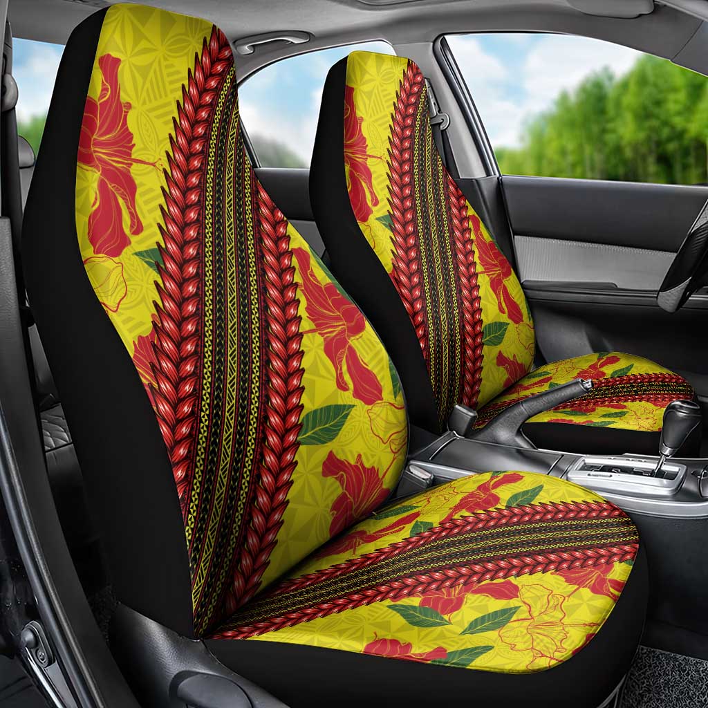 Samoan Culture Car Seat Cover Hibiscus and Ula Fala with Tapa Pattern Yellow Color LT03 - Polynesian Pride