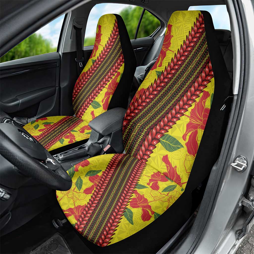 Samoan Culture Car Seat Cover Hibiscus and Ula Fala with Tapa Pattern Yellow Color LT03 - Polynesian Pride