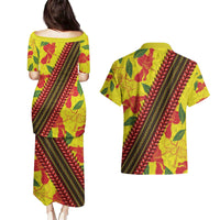 Samoan Culture Couples Matching Puletasi and Hawaiian Shirt Hibiscus and Ula Fala with Tapa Pattern YellowColor LT03 - Polynesian Pride