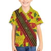 Samoan Culture Family Matching Long Sleeve Bodycon Dress and Hawaiian Shirt Hibiscus and Ula Fala with Tapa Pattern YellowColor LT03 Son's Shirt Yellow - Polynesian Pride