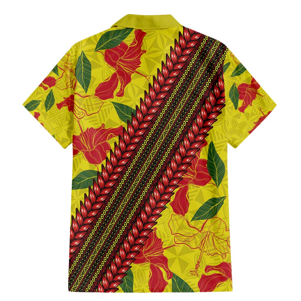 Samoan Culture Family Matching Mermaid Dress and Hawaiian Shirt Hibiscus and Ula Fala with Tapa Pattern YellowColor LT03 - Polynesian Pride