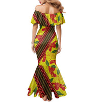 Samoan Culture Family Matching Mermaid Dress and Hawaiian Shirt Hibiscus and Ula Fala with Tapa Pattern YellowColor LT03 - Polynesian Pride