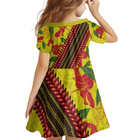 Samoan Culture Family Matching Off The Shoulder Long Sleeve Dress and Hawaiian Shirt Hibiscus and Ula Fala with Tapa Pattern YellowColor LT03 - Polynesian Pride