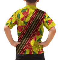 Samoan Culture Family Matching Off Shoulder Maxi Dress and Hawaiian Shirt Hibiscus and Ula Fala with Tapa Pattern YellowColor LT03 - Polynesian Pride