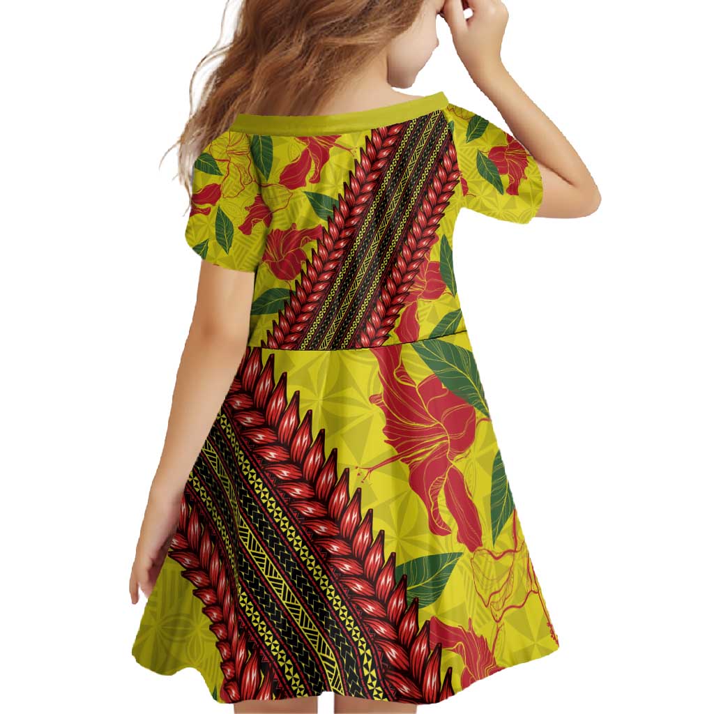 Samoan Culture Family Matching Off Shoulder Maxi Dress and Hawaiian Shirt Hibiscus and Ula Fala with Tapa Pattern YellowColor LT03 - Polynesian Pride