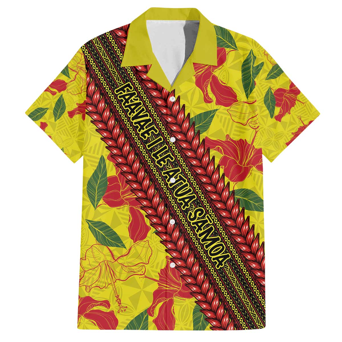 Samoan Culture Family Matching Puletasi and Hawaiian Shirt Hibiscus and Ula Fala with Tapa Pattern YellowColor LT03 Dad's Shirt - Short Sleeve Yellow - Polynesian Pride