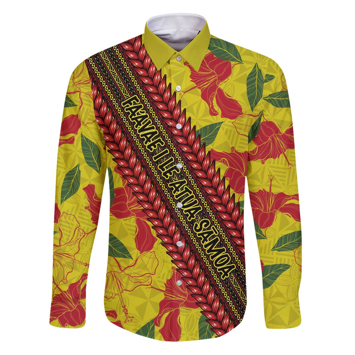 Samoan Culture Family Matching Puletasi and Hawaiian Shirt Hibiscus and Ula Fala with Tapa Pattern YellowColor LT03 Dad's Shirt - Long Sleeve Yellow - Polynesian Pride