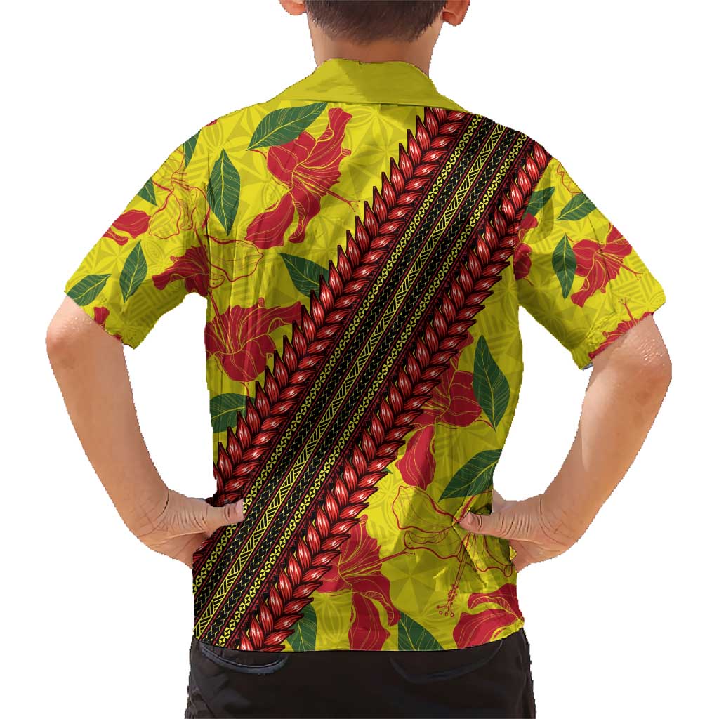 Samoan Culture Family Matching Short Sleeve Bodycon Dress and Hawaiian Shirt Hibiscus and Ula Fala with Tapa Pattern YellowColor LT03 - Polynesian Pride