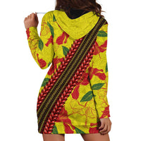 Samoan Culture Hoodie Dress Hibiscus and Ula Fala with Tapa Pattern YellowColor LT03 - Polynesian Pride