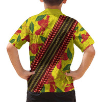 Samoan Culture Kid Hawaiian Shirt Hibiscus and Ula Fala with Tapa Pattern YellowColor LT03 - Polynesian Pride
