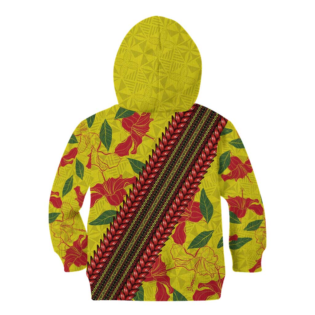 Samoan Culture Kid Hoodie Hibiscus and Ula Fala with Tapa Pattern YellowColor LT03 - Polynesian Pride