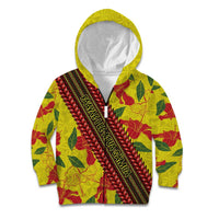 Samoan Culture Kid Hoodie Hibiscus and Ula Fala with Tapa Pattern YellowColor LT03 Zip Hoodie Yellow - Polynesian Pride