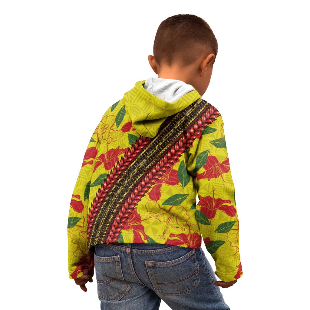 Samoan Culture Kid Hoodie Hibiscus and Ula Fala with Tapa Pattern YellowColor LT03 - Polynesian Pride