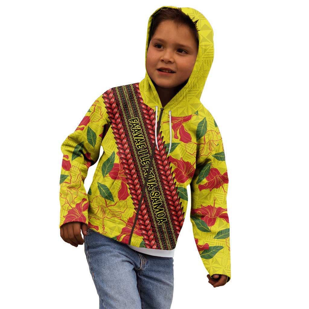 Samoan Culture Kid Hoodie Hibiscus and Ula Fala with Tapa Pattern YellowColor LT03 - Polynesian Pride