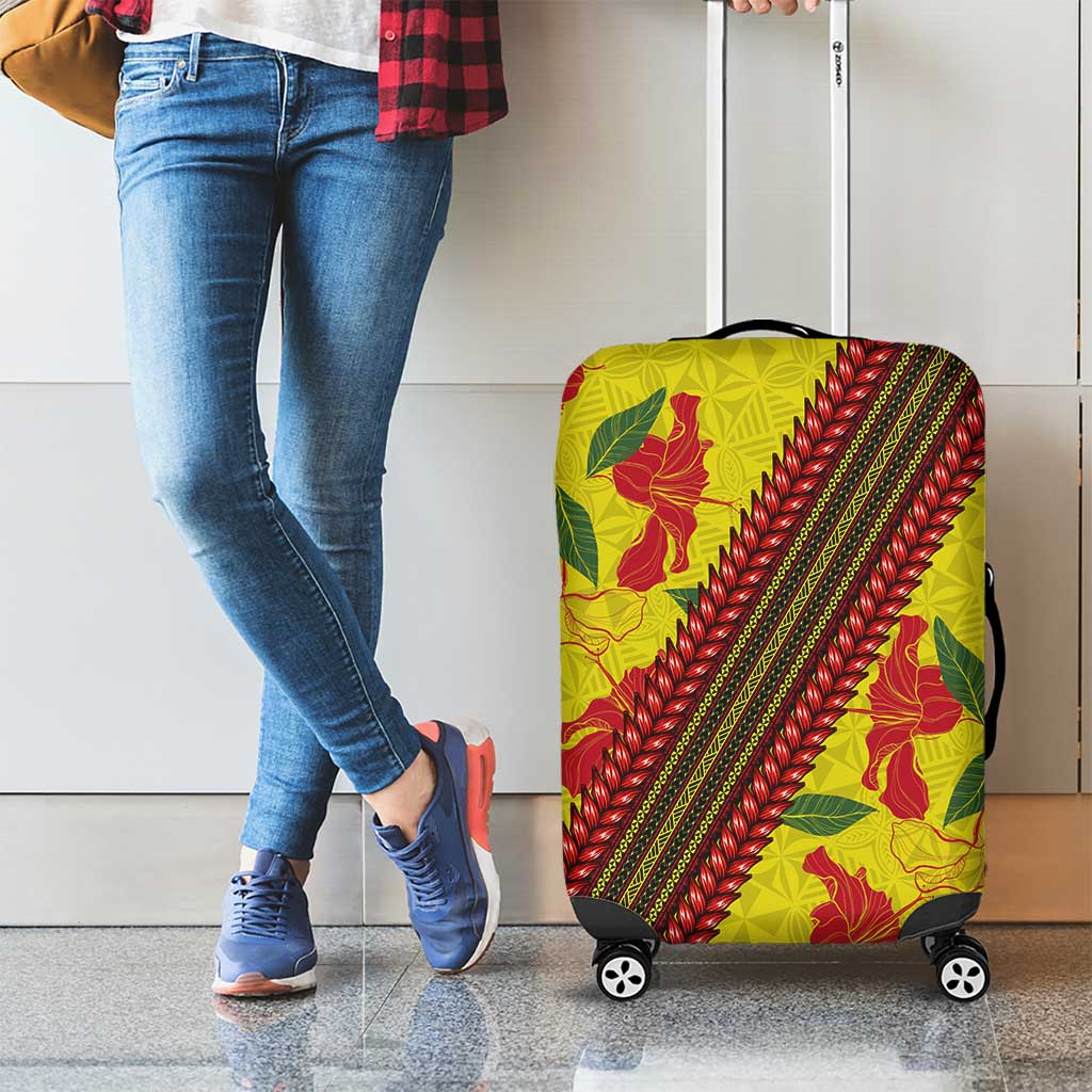 Samoan Culture Luggage Cover Hibiscus and Ula Fala with Tapa Pattern Yellow Color LT03 - Polynesian Pride