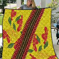 Samoan Culture Quilt Hibiscus and Ula Fala with Tapa Pattern Yellow Color LT03 Yellow - Polynesian Pride