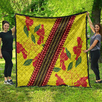 Samoan Culture Quilt Hibiscus and Ula Fala with Tapa Pattern Yellow Color LT03 - Polynesian Pride