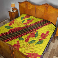 Samoan Culture Quilt Hibiscus and Ula Fala with Tapa Pattern Yellow Color LT03 - Polynesian Pride