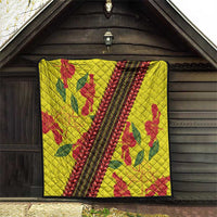Samoan Culture Quilt Hibiscus and Ula Fala with Tapa Pattern Yellow Color LT03 - Polynesian Pride