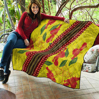 Samoan Culture Quilt Hibiscus and Ula Fala with Tapa Pattern Yellow Color LT03 - Polynesian Pride