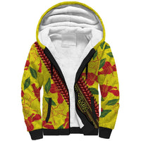 Samoan Culture Sherpa Hoodie Hibiscus and Ula Fala with Tapa Pattern YellowColor LT03 Unisex Yellow - Polynesian Pride