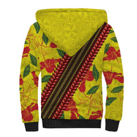 Samoan Culture Sherpa Hoodie Hibiscus and Ula Fala with Tapa Pattern YellowColor LT03 - Polynesian Pride