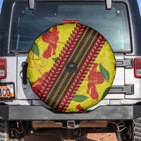 Samoan Culture Spare Tire Cover Hibiscus and Ula Fala with Tapa Pattern Yellow Color LT03 Yellow - Polynesian Pride