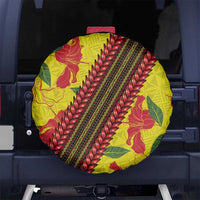 Samoan Culture Spare Tire Cover Hibiscus and Ula Fala with Tapa Pattern Yellow Color LT03 - Polynesian Pride