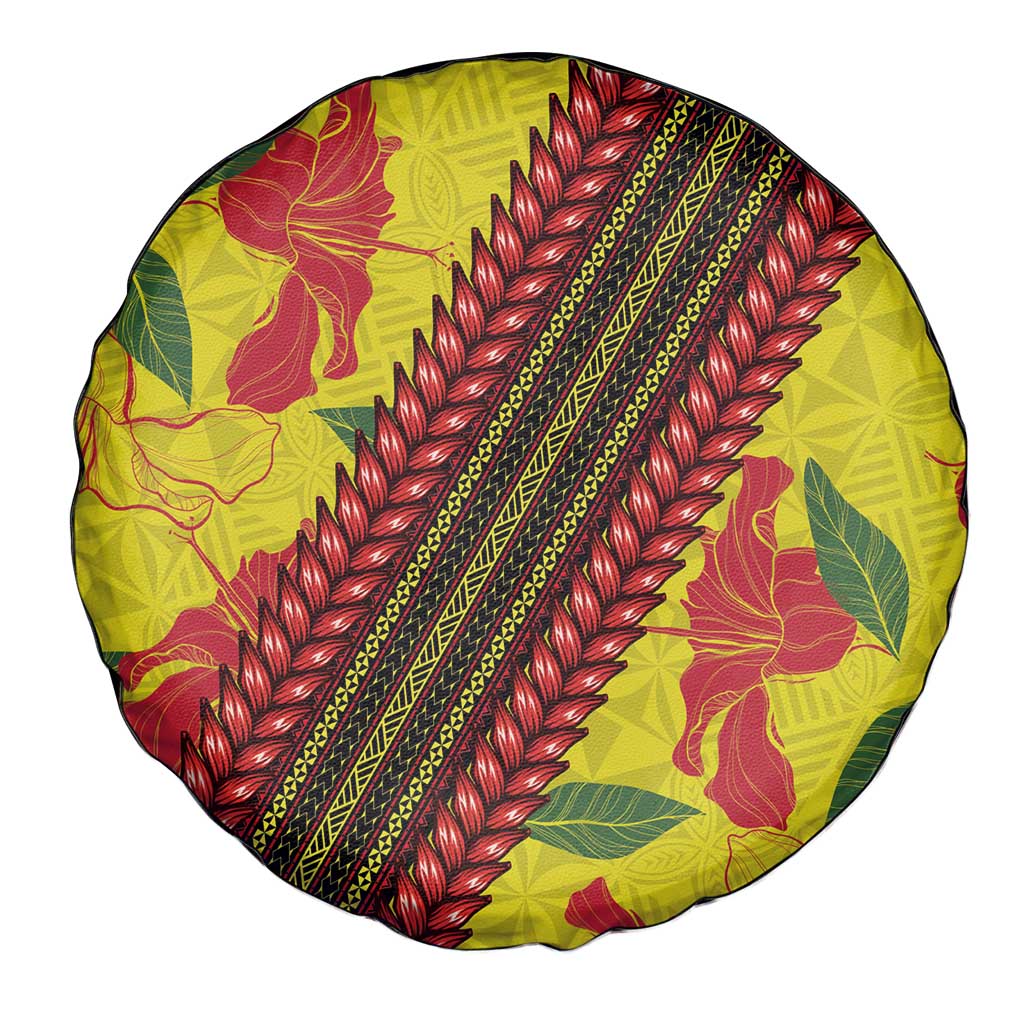 Samoan Culture Spare Tire Cover Hibiscus and Ula Fala with Tapa Pattern Yellow Color LT03 - Polynesian Pride