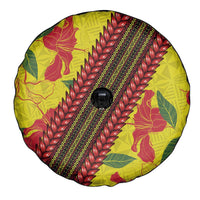 Samoan Culture Spare Tire Cover Hibiscus and Ula Fala with Tapa Pattern Yellow Color LT03 - Polynesian Pride