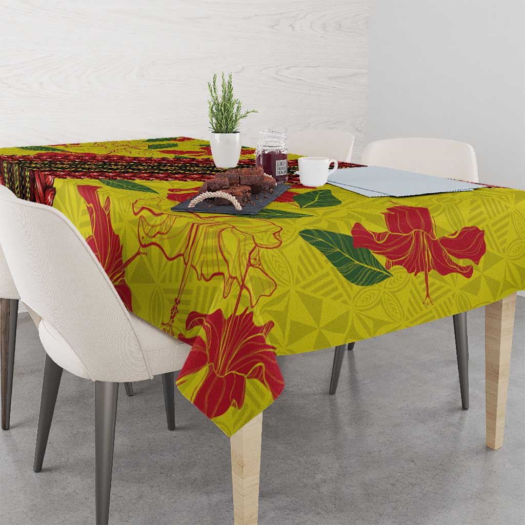 Samoan Culture Tablecloth Hibiscus and Ula Fala with Tapa Pattern Yellow Color