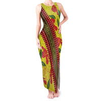 Samoan Culture Tank Maxi Dress Hibiscus and Ula Fala with Tapa Pattern YellowColor LT03 Women Yellow - Polynesian Pride