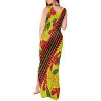Samoan Culture Tank Maxi Dress Hibiscus and Ula Fala with Tapa Pattern YellowColor LT03 - Polynesian Pride