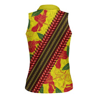 Samoan Culture Women Sleeveless Polo Shirt Hibiscus and Ula Fala with Tapa Pattern YellowColor LT03 - Polynesian Pride